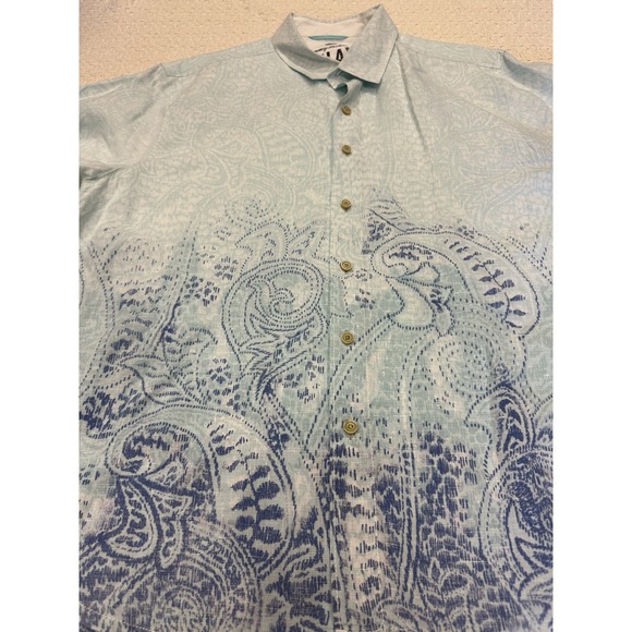 Tommy‎ Bahama 100% Linen Relax Men's L Blue Paisley Short Sleeve Shirt - Picture 9 of 13